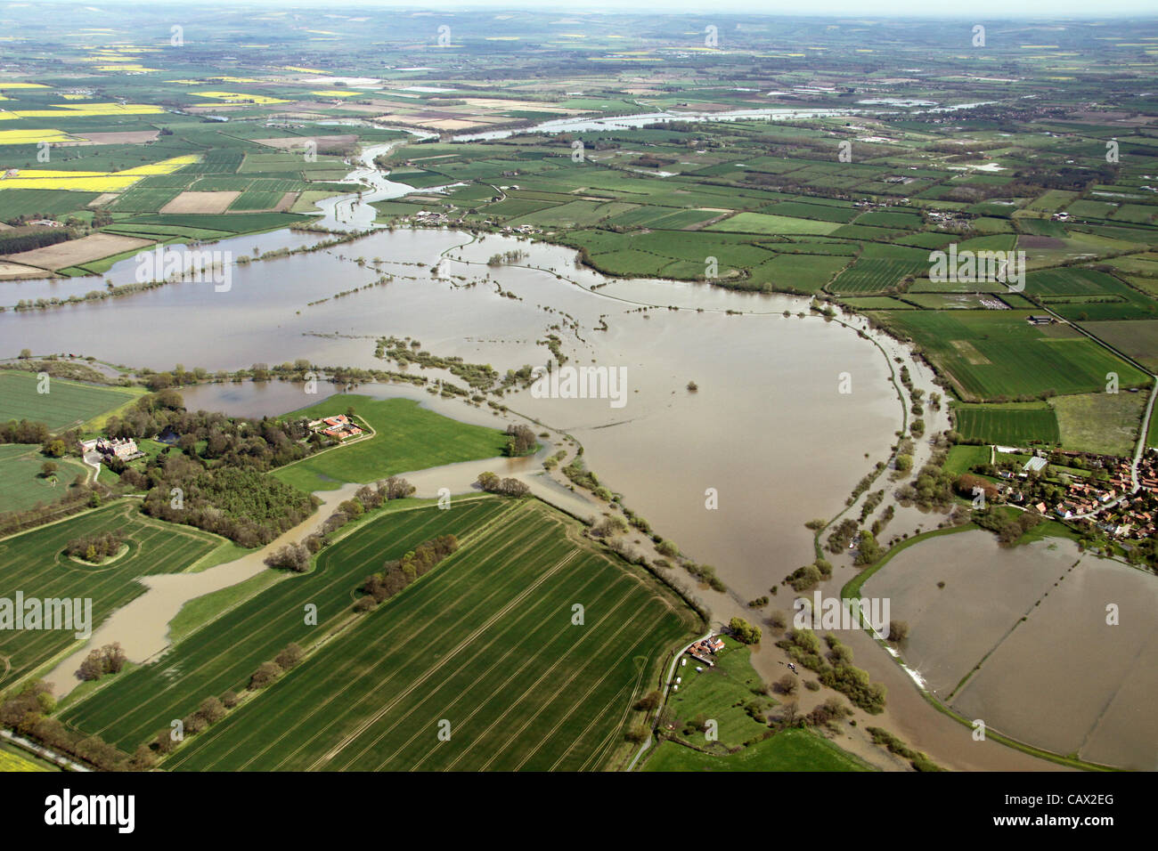 Yorkshire, UK Luftaufnahme des Yorkshire Fluss Derwent Überschwemmungen Stockfoto