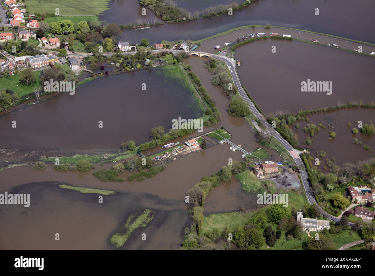 Yorkshire, UK Luftaufnahme des Yorkshire Fluss Derwent Überschwemmungen Stockfoto