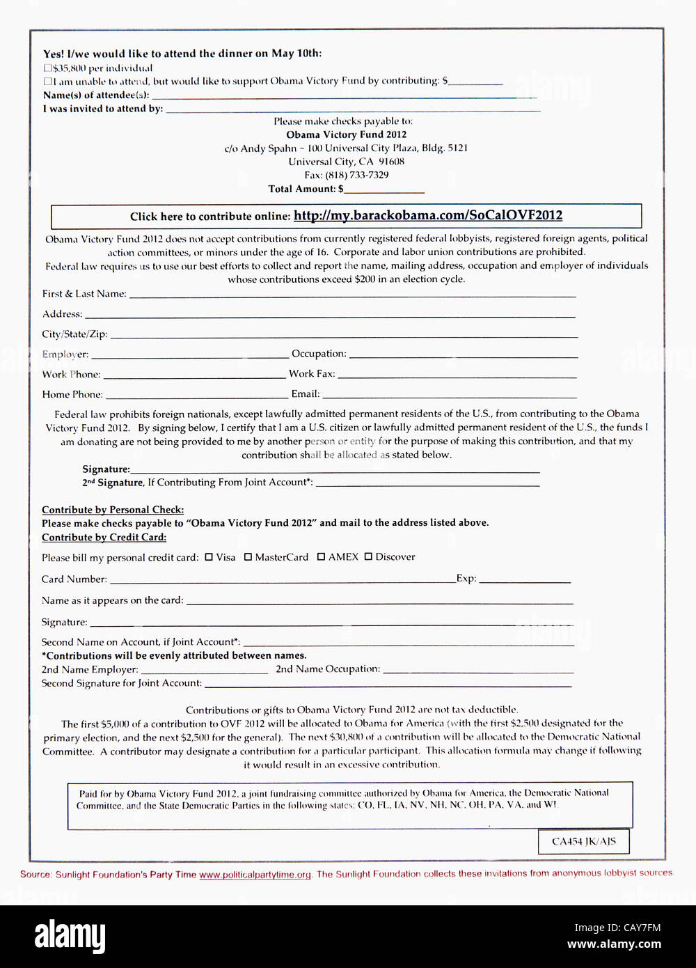 Los Angeles, Kalifornien, USA. 7. Mai 2012. Eine Einladung zum Clooneys Studio City nach Hause für eine ausverkaufte Spendenaktion im Auftrag von Präsident Barack Obama am Donnerstag, den 10. Mai statt.  Berichten zufolge werden die Beiträge von den 150 Gästen einige $ 12 Millionen erhöhen. Stockfoto