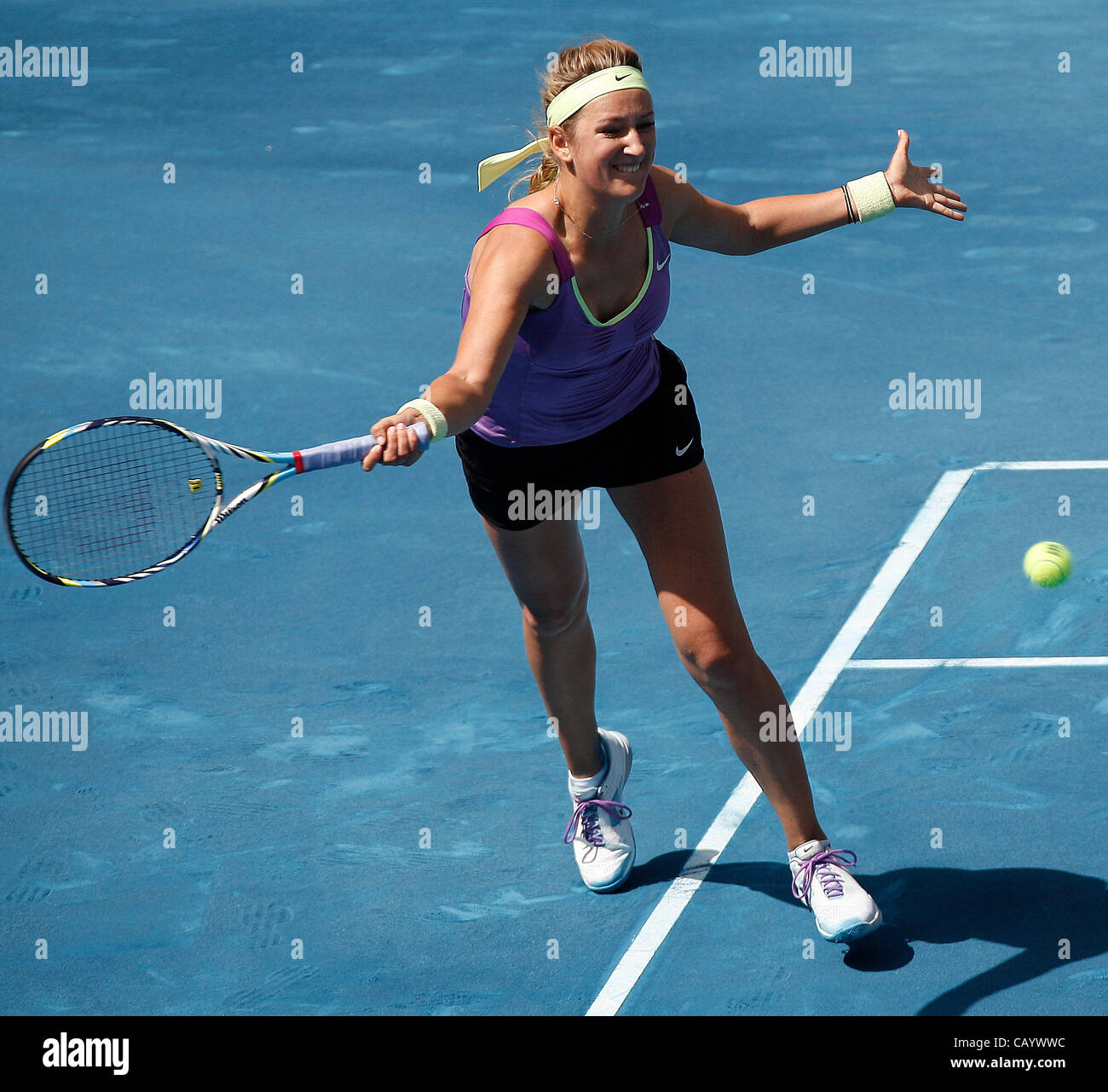 11.05.2012 Madrid, Spanien. Victoria Azarenka in Aktion gegen Li CHN im 1/4 Finale Einzel WTA Madrid Masters-Tennisturnier. Stockfoto