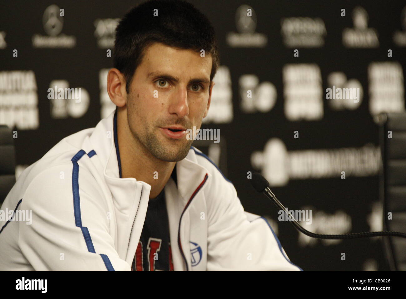 Novak Djokovic bedrohen zum Rücktritt des Folgejahres Madrid Open Stockfoto