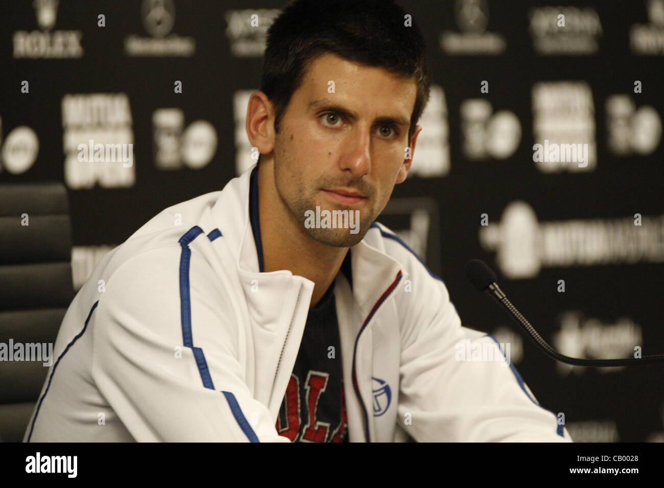 Novak Djokovic bedrohen zum Rücktritt des Folgejahres Madrid Open Stockfoto