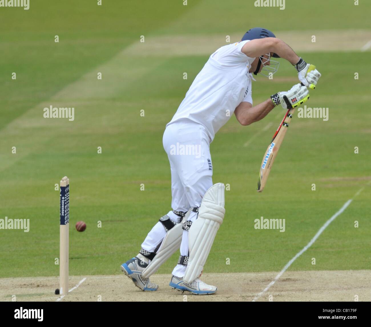 18.05.2012 London, England. England V West Indies erste Test - zweiter Tag.  A.j. Strauss [England] in Aktion beim ersten Test auf Lords Cricket Ground. Stockfoto