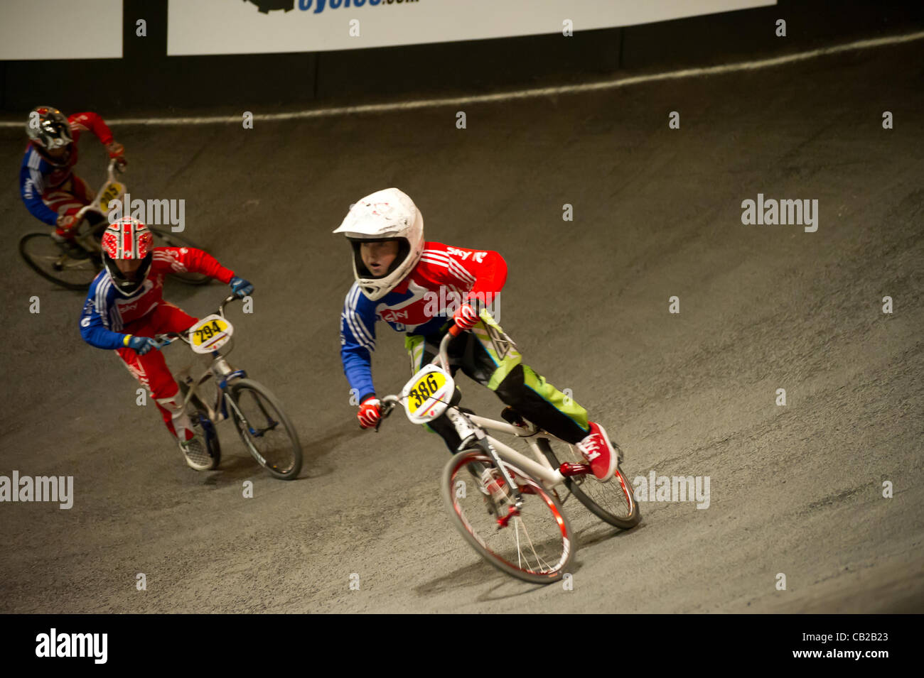 23.05.2012 Birmingham, England. Teamtraining GBR bei der UCI-BMX-WM in der National Indoor Arena. Stockfoto