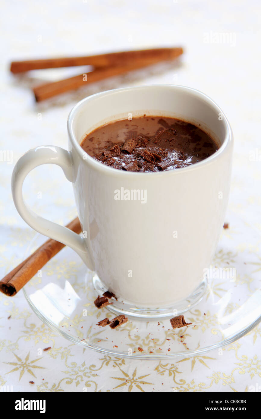 Heiße Schokolade mit Zimtstange Stockfoto