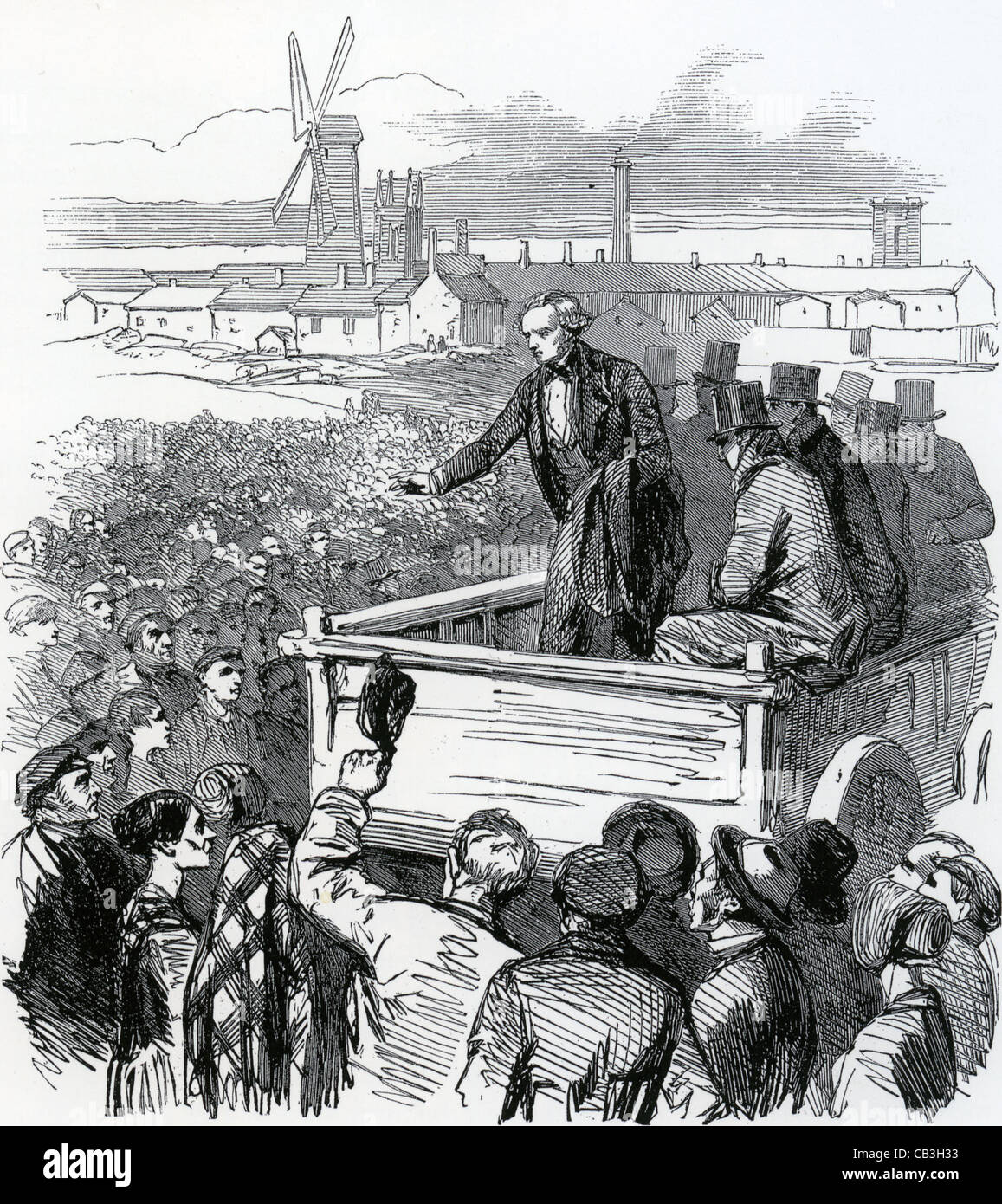 PRESTON BAUMWOLLE STREIK 1853-1854. George Cowell, Weber und eines der drei wichtigsten Streikführer, eine Rede Stockfoto