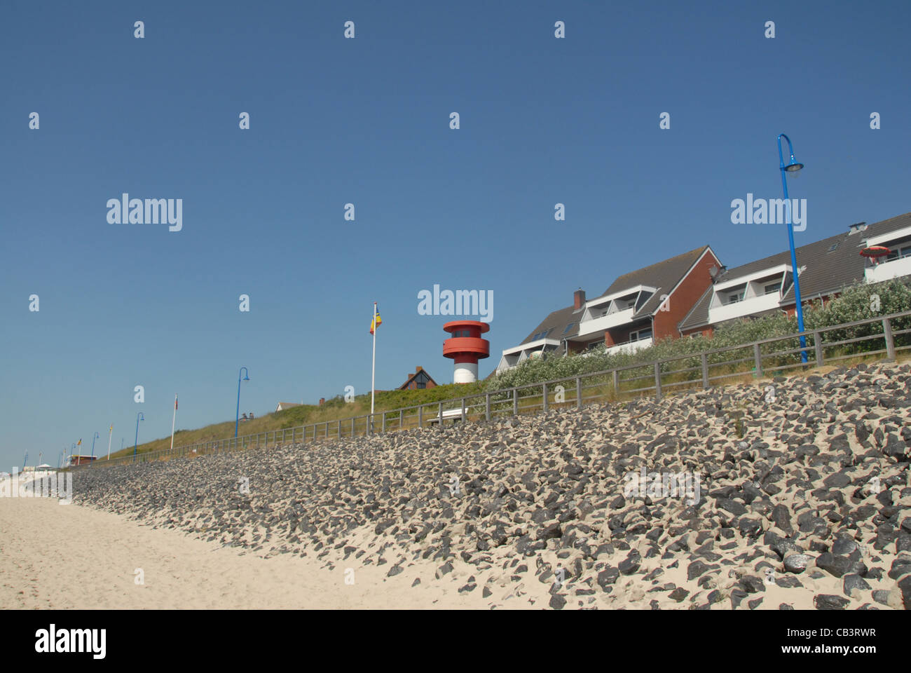 Strand und Ferienhäuser in Wittdün auf der nordfriesischen Insel Amrum in Schleswig-Holstein, Deutschland Stockfoto