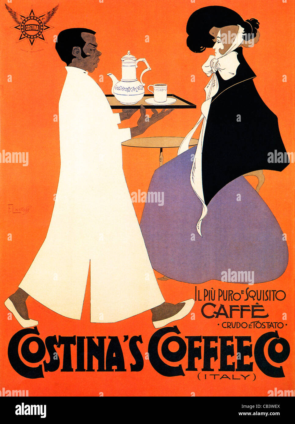 Costinas Kaffee, 1901 Jugendstil Poster von Franz Laskoff für die italienische Firma, die reinsten und exquisiten Kaffee Stockfoto