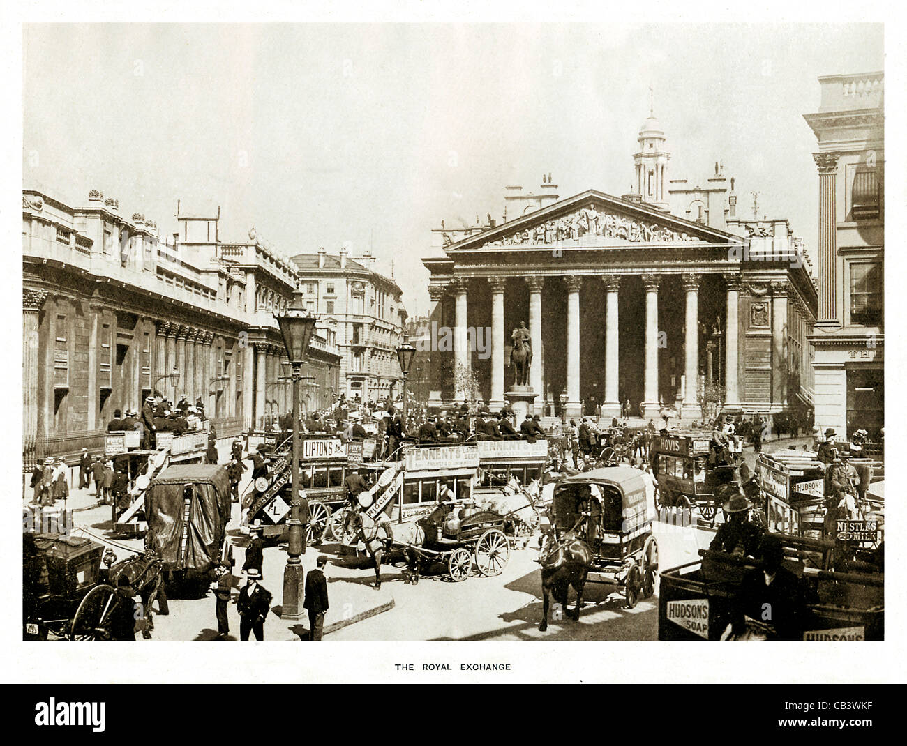 Die Royal Exchange, 1908 Foto des Herzens von der City of London, der Bank of England auf der linken Seite Stockfoto
