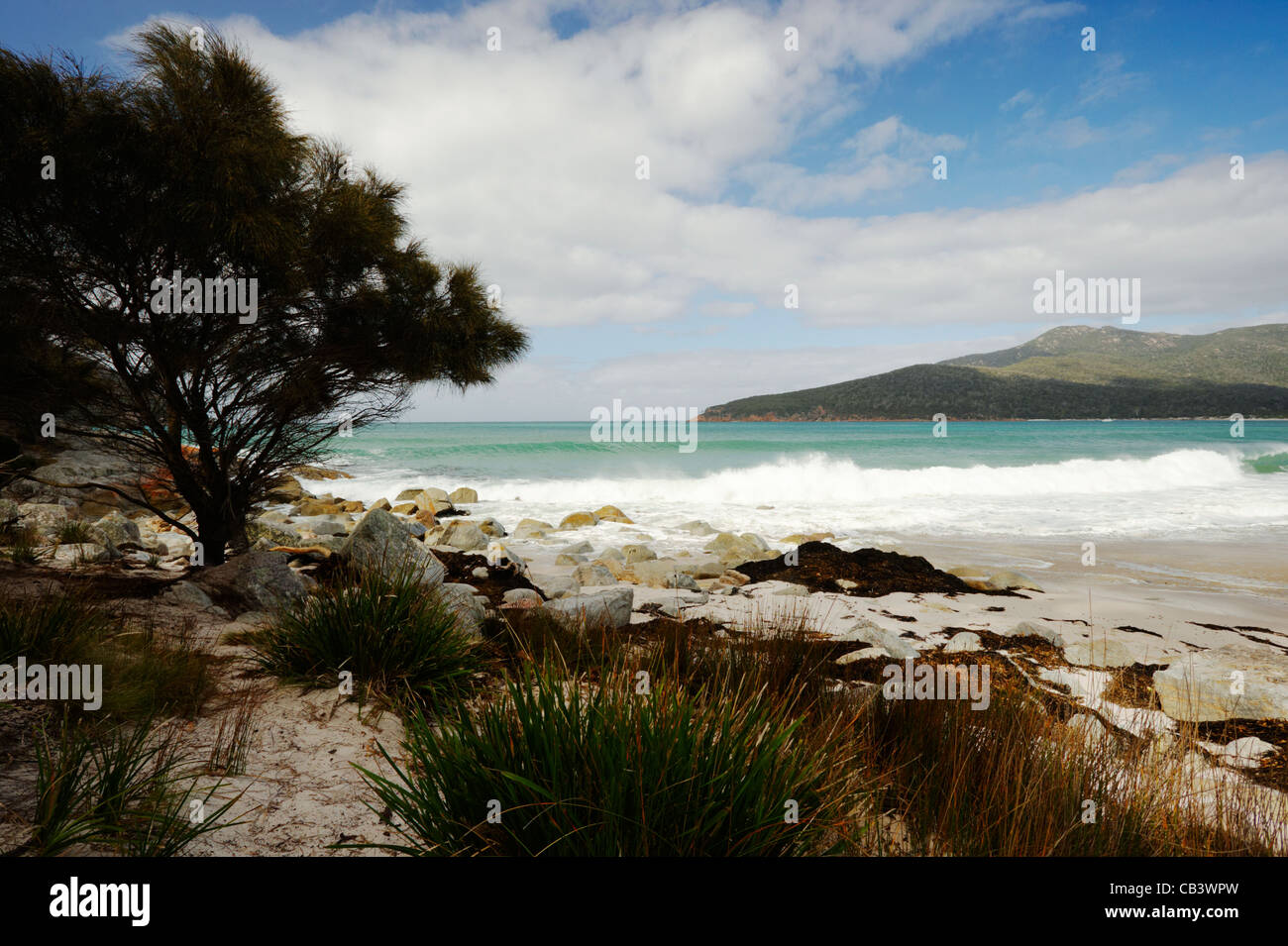Wineglass Bay Strand und Tasmansee, Freycinet National Park, East Coast, Tasmanien, Australien Stockfoto