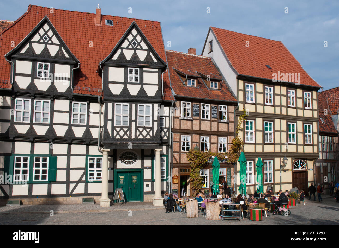 Fachwerk Häuser Quedlinburg, UNESCO-Weltkulturerbe, Sachsen-Anhalt, Deutschland, Europa Stockfoto