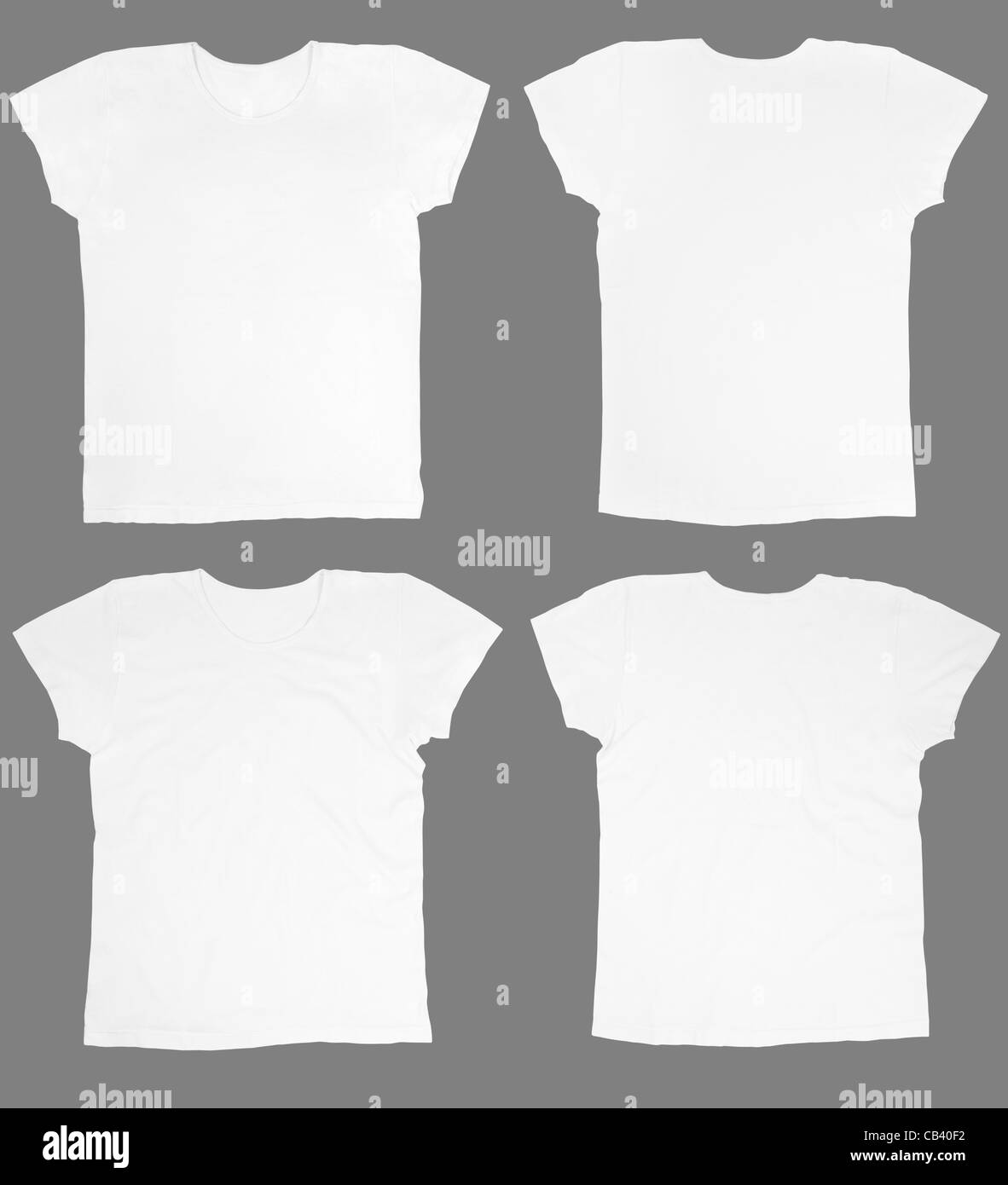Leere weiße T-shirts, Vorder- und Rückseite Stockfoto
