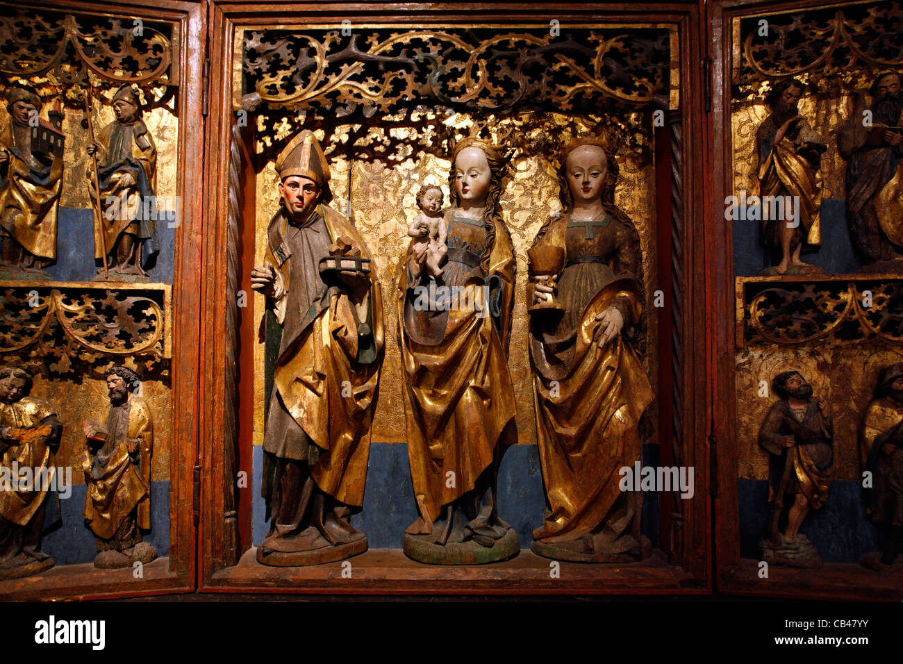Religiöse Holz geschnitzten Figuren im Museum Altes Rathaus Altes Rathaus, Leipzig Sachsen Deutschland Stockfoto