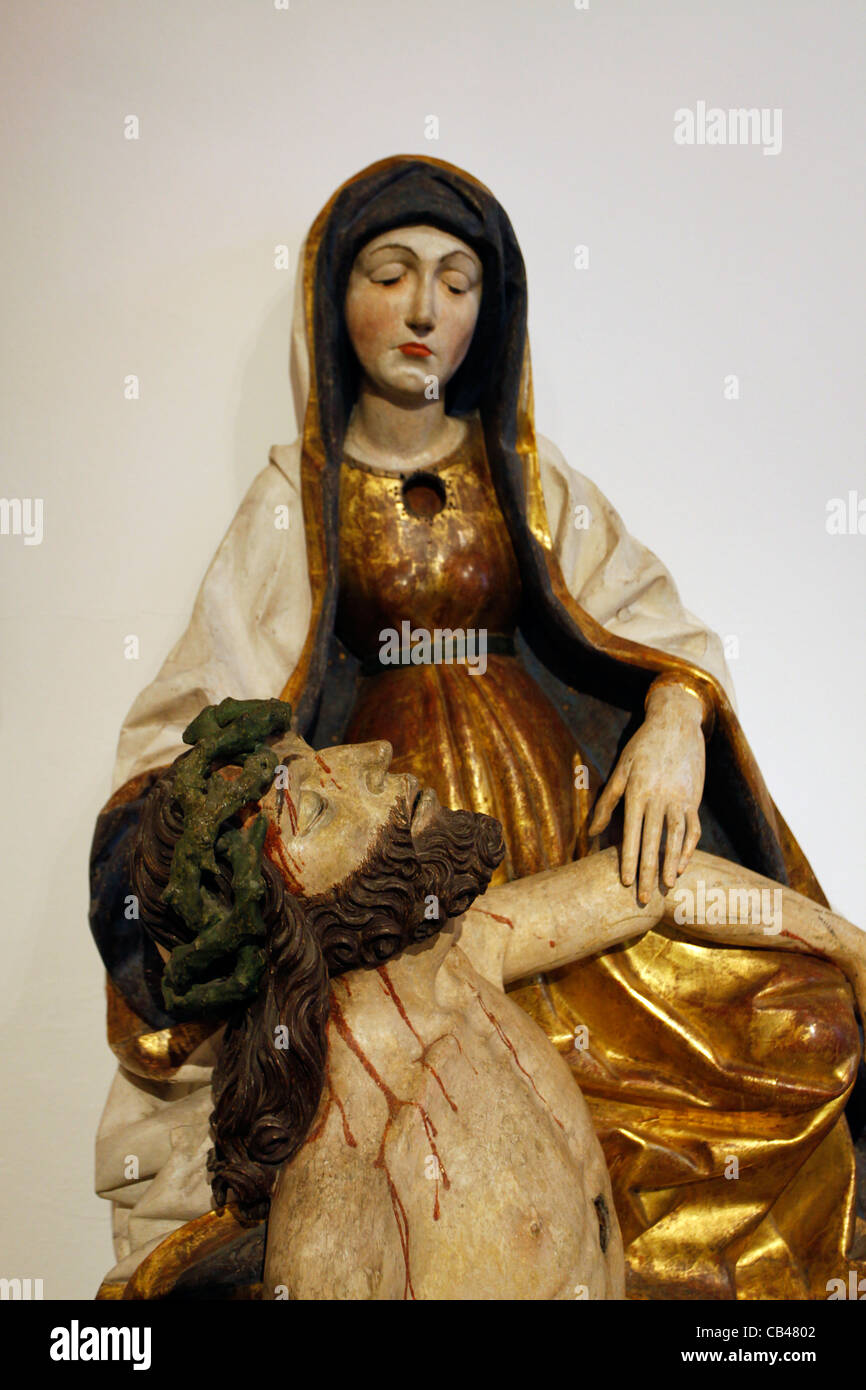 Holz geschnitzten Figuren von Jesus & Mary angezeigt im Museum Altes Rathaus Altes Rathaus, Leipzig Sachsen Deutschland Stockfoto