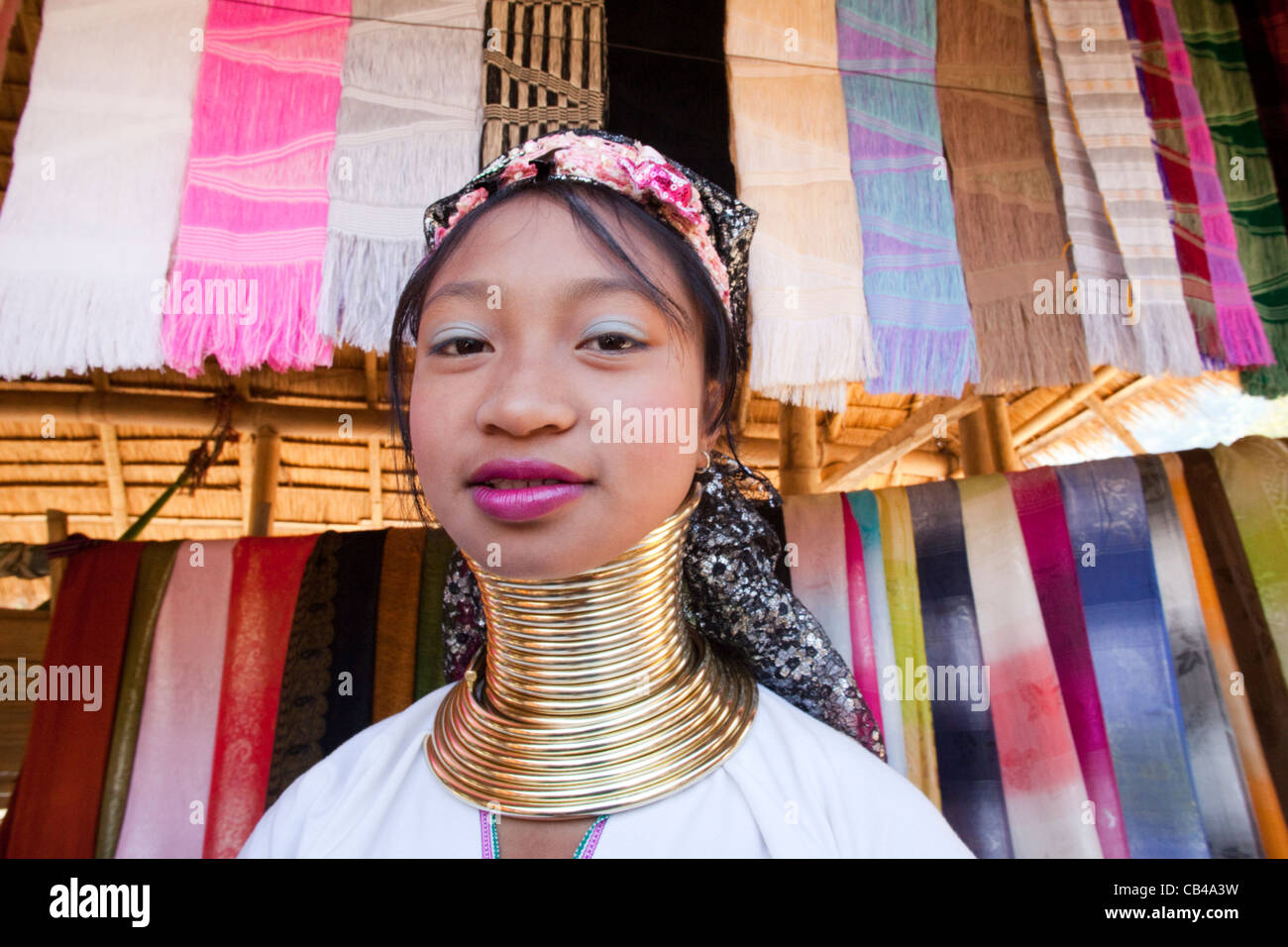 Thailand, Goldenes Dreieck, Chiang Mai, lange Hals Karen Hilltribe, lange Hals Frau Stockfoto