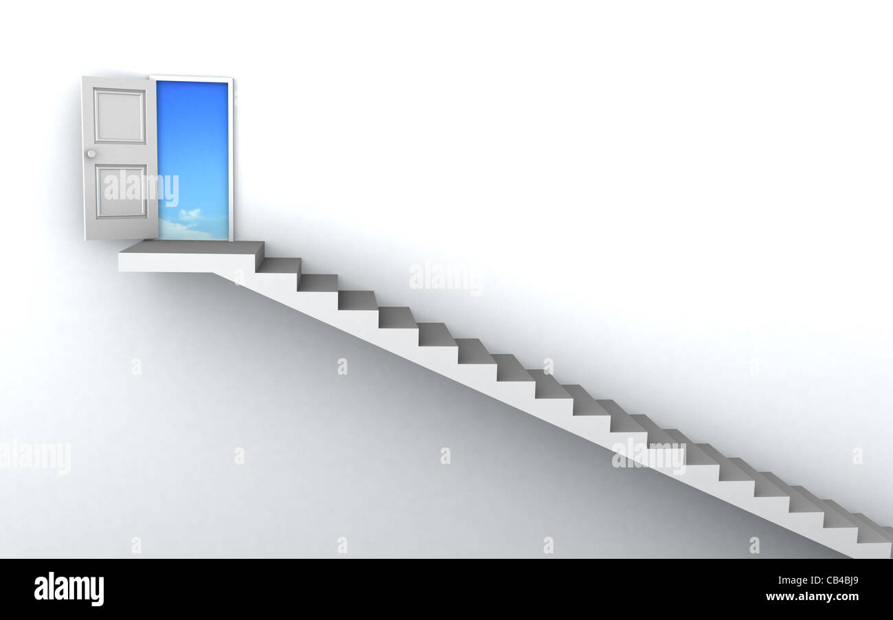 Offene Tür für den Geschäftserfolg mit 3d Treppen. Stockfoto