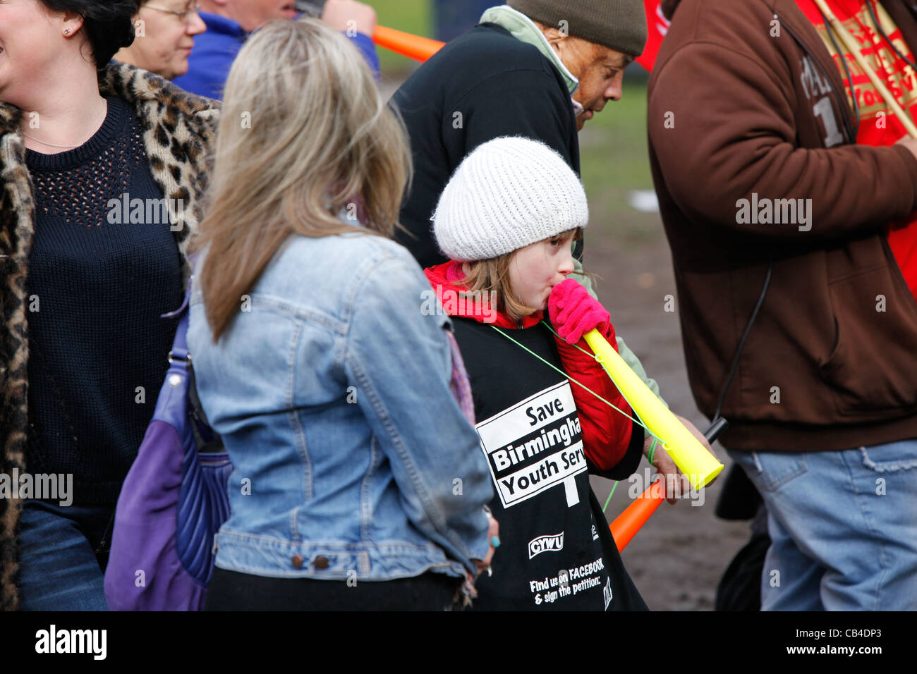Demonstration gegen Birmingham City Council Stellenabbau. Die im Zentrum Stadt im Februar 2011 stattfand. Stockfoto