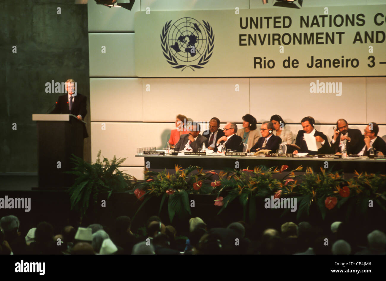 UN-Konferenz über Umwelt und Entwicklung, Rio De Janeiro, Brasilien, 3. bis 14. Juni 1992. John Major seine Rede. Stockfoto