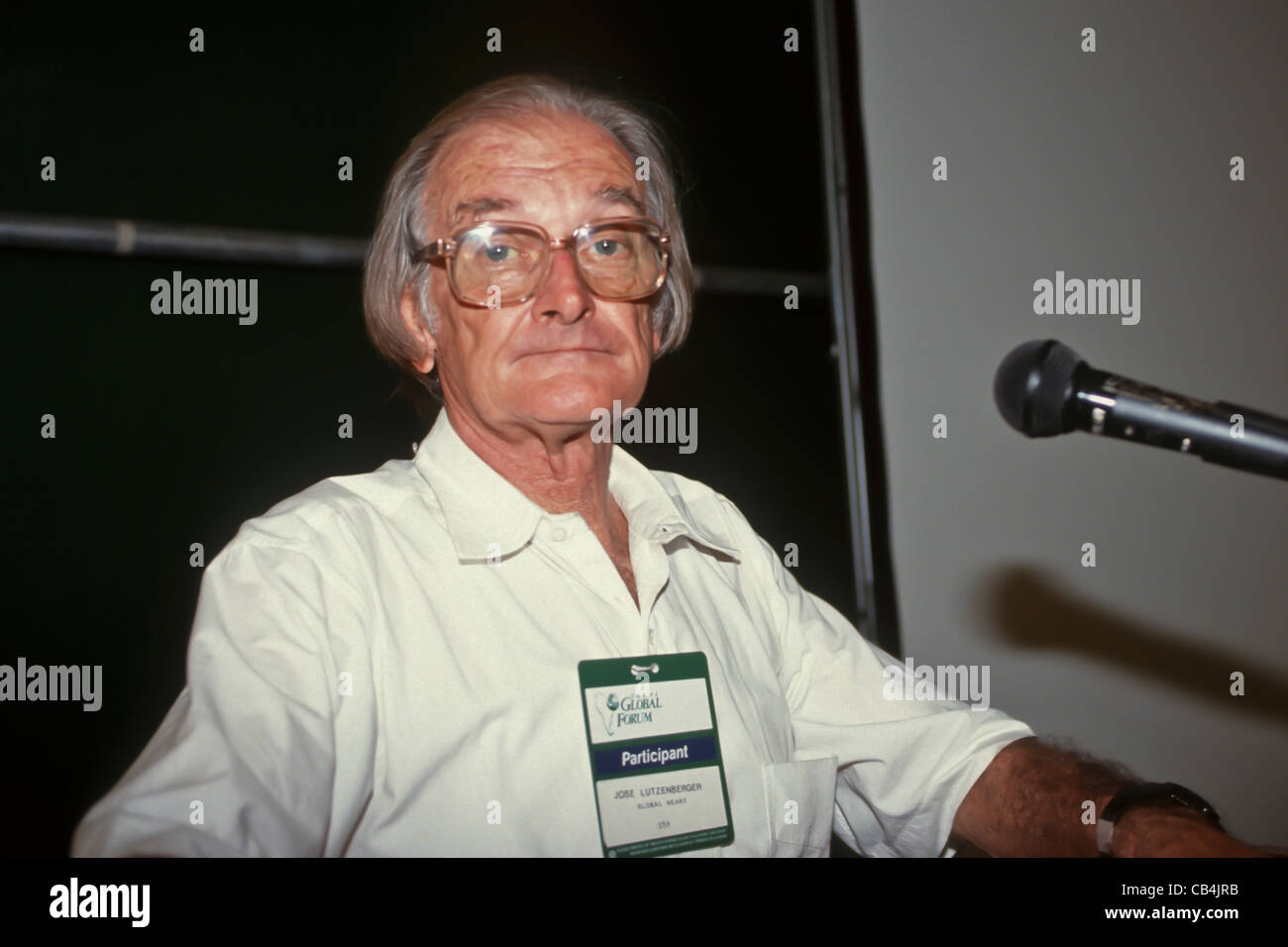 UN-Konferenz über Umwelt und Entwicklung, Rio De Janeiro, Brasilien, 3. bis 14. Juni 1992. Brasilianische Umwelt Minister Professor Jose Lutzenberger, 1926-2002, beim Global Forum. Stockfoto