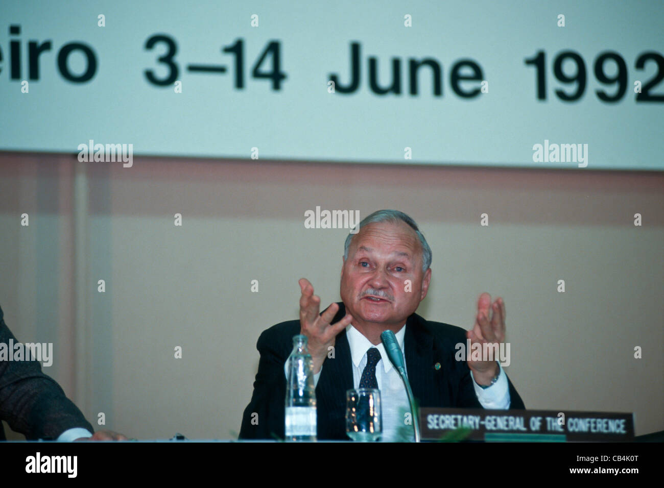 UN-Konferenz über Umwelt und Entwicklung, Rio De Janeiro, Brasilien, 3. bis 14. Juni 1992. Generalsekretär der Konferenz Maurice Strong. Stockfoto