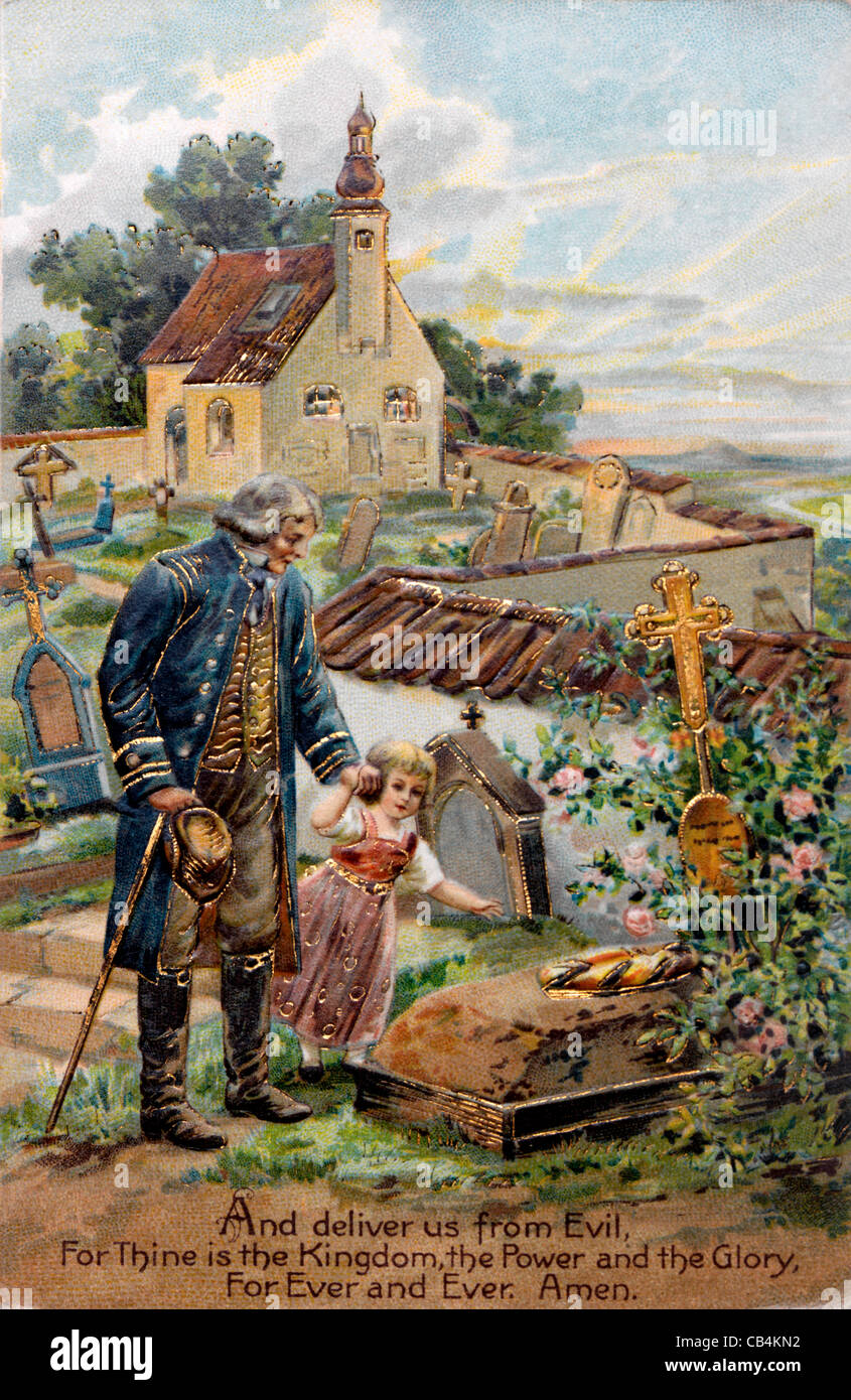 Das Vaterunser auf einer religiösen Postkarte Stockfoto