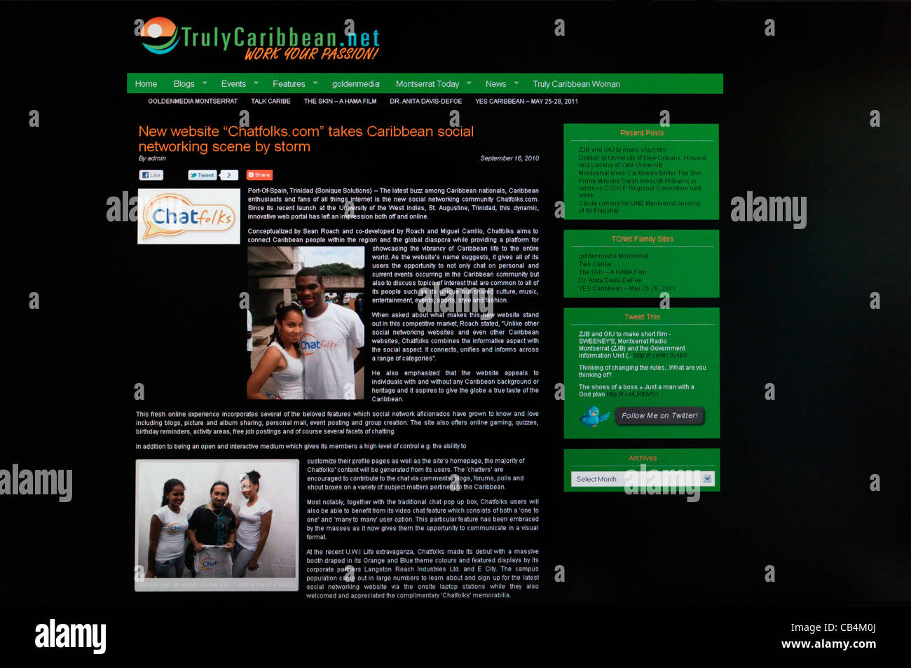 TrulyCaribbean.net-Social-Networking-Internetseite auf dem Computerbildschirm Stockfoto