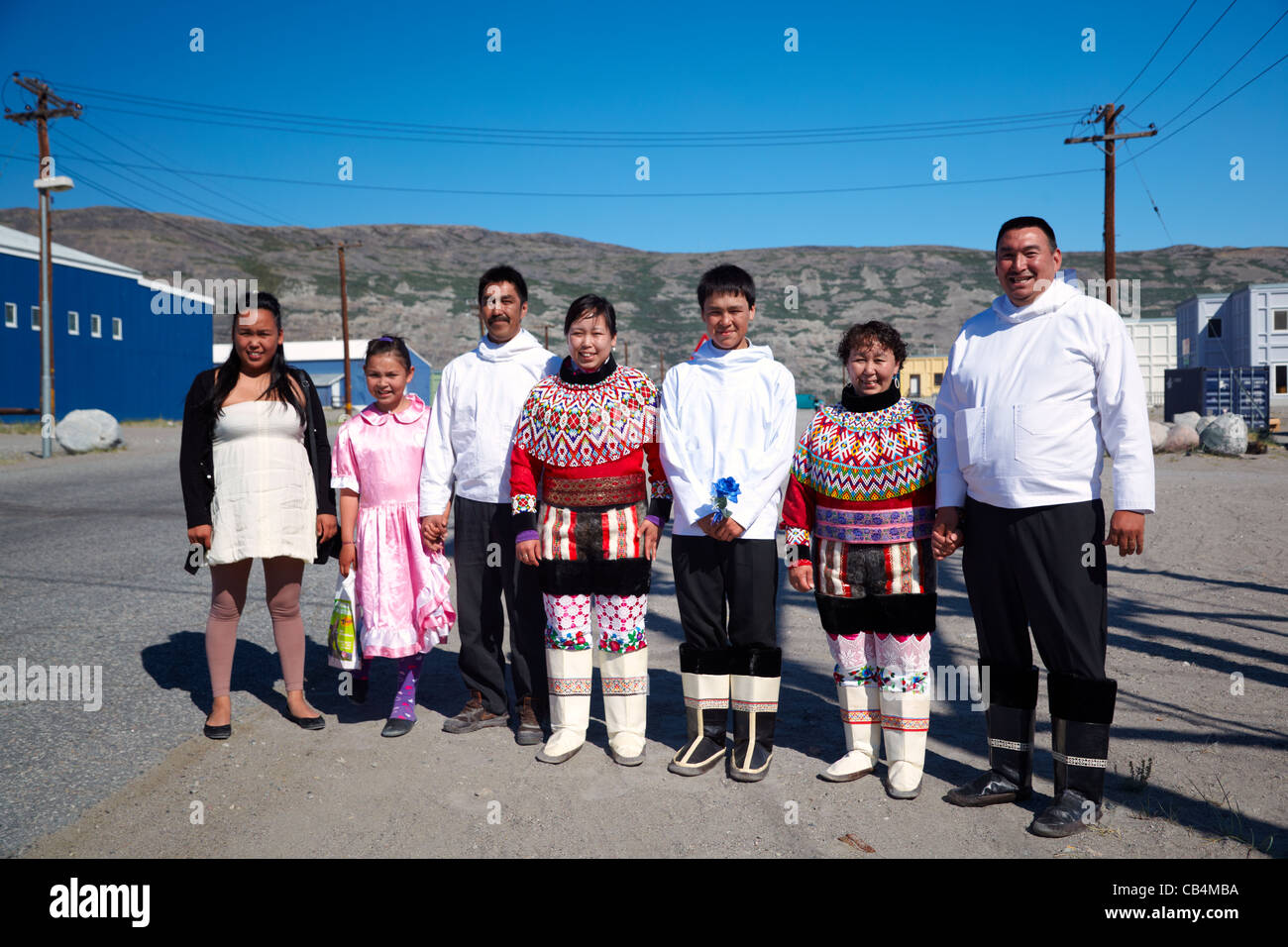 Inuit-Familie, Kangerlussuaq, Grönland Stockfoto