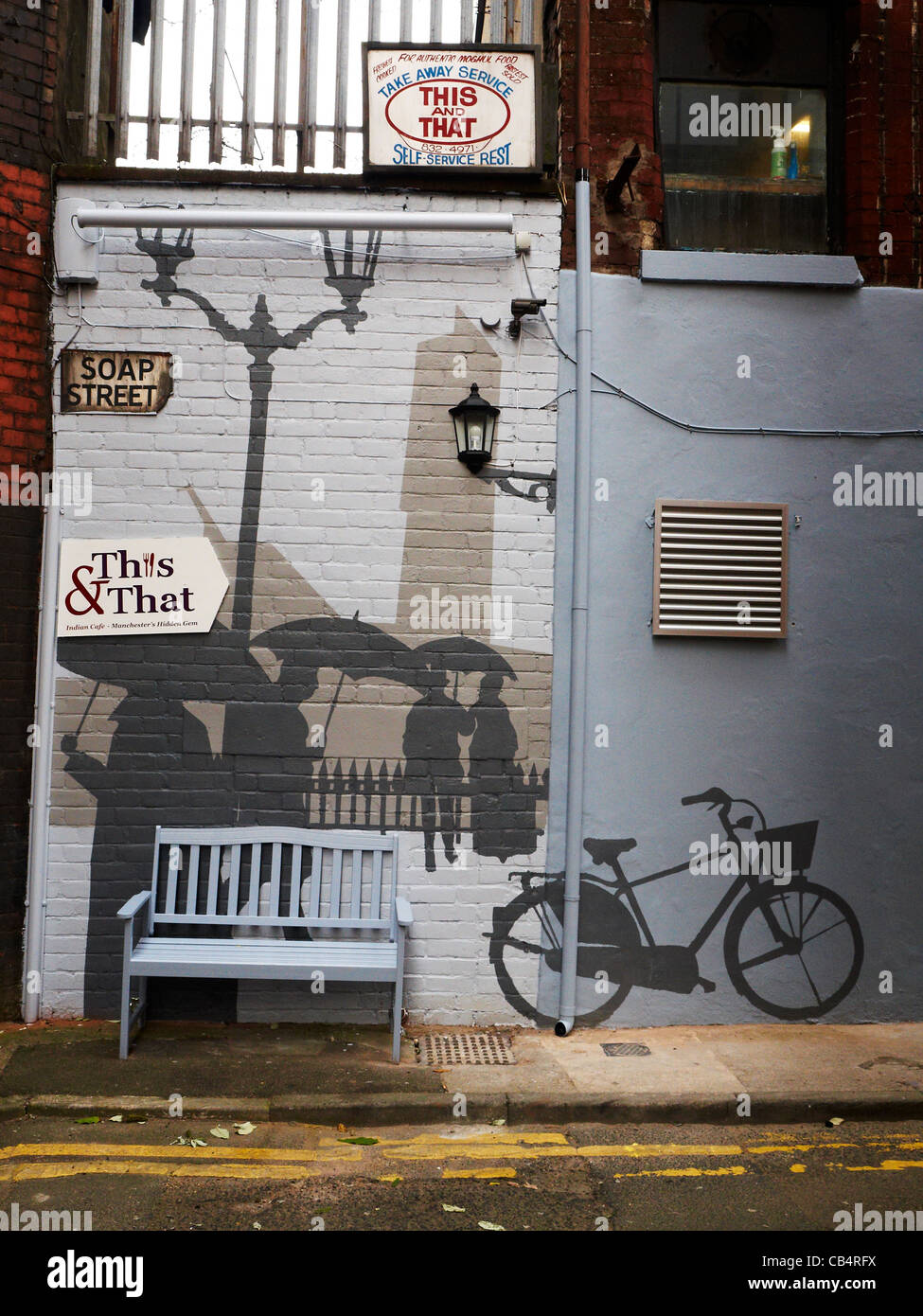 Wandbild für diese &, dass indische Takeaway in Seife Street Northern Quarter Manchester UK Stockfoto