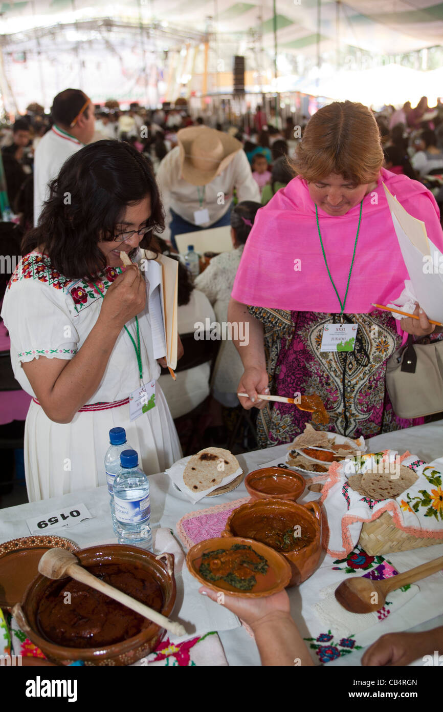 Die Jury verkostet Wild Foods beim Festival Gastronomica Santiago de Anaya Hidalgo Mexico Stockfoto