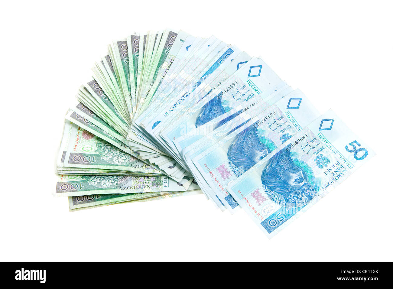 Geld auf weißem Hintergrund Stockfoto