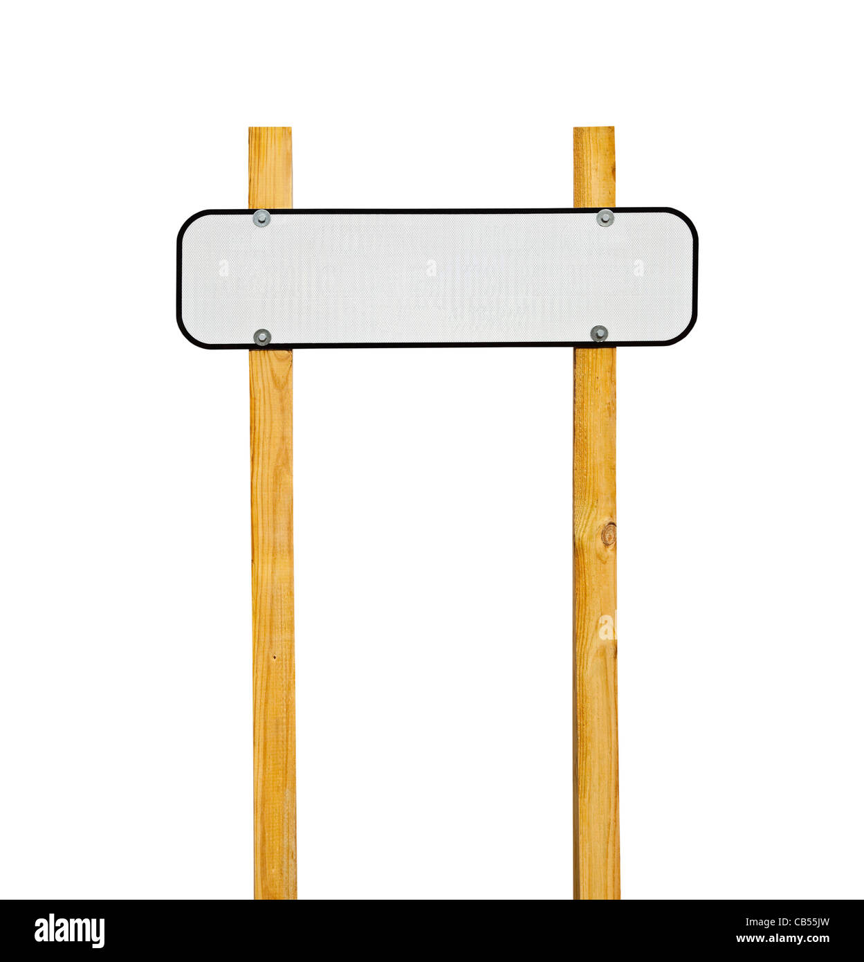 Leere reflektierende Autobahn Nachricht an Holzpfosten Schild. Stockfoto