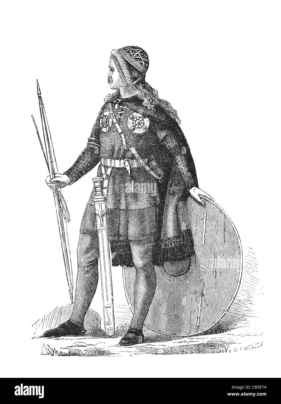 Old Norse Viking Chief. Kupferstich aus einer Zeitschrift 1881. Stockfoto