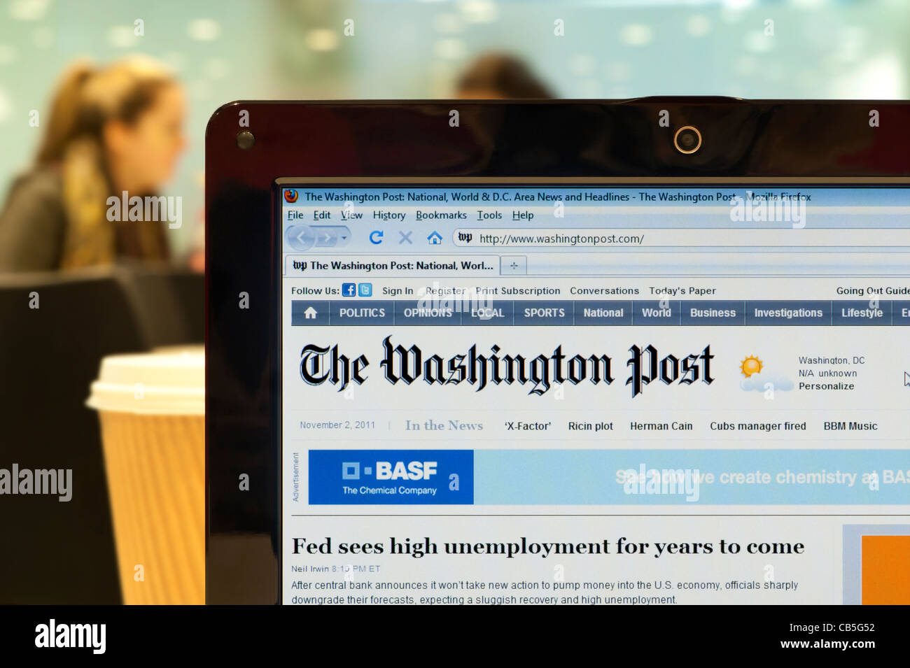 Website der Washington Post erschossen in einem Coffee-Shop-Umfeld (nur zur redaktionellen Verwendung: print, TV, e-Book und redaktionelle Webseite). Stockfoto