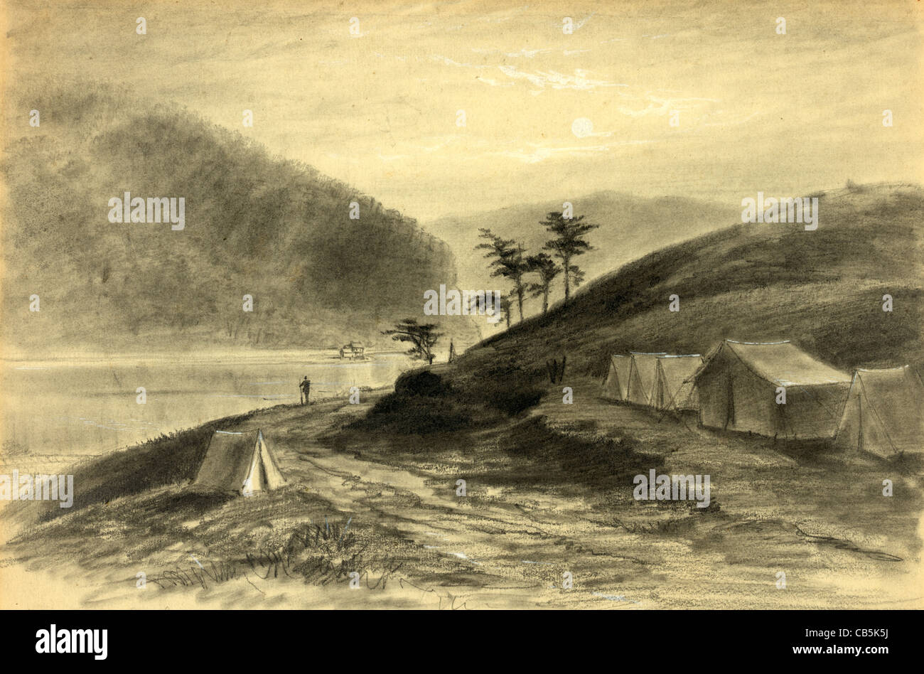 Harpers Ferry, West Virginia bei Mondschein im USA Bürgerkrieg, 1863 Stockfoto