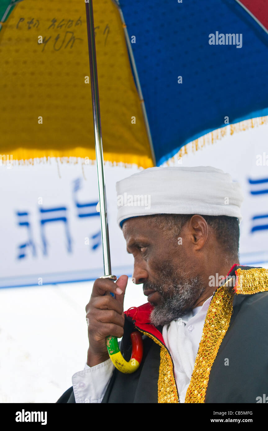 Porträt von "Kess" religiöses Oberhaupt der äthiopischen Juden während der jährlichen jüdischen äthiopischen 'Sigd' Urlaub in Jerusalem Stockfoto