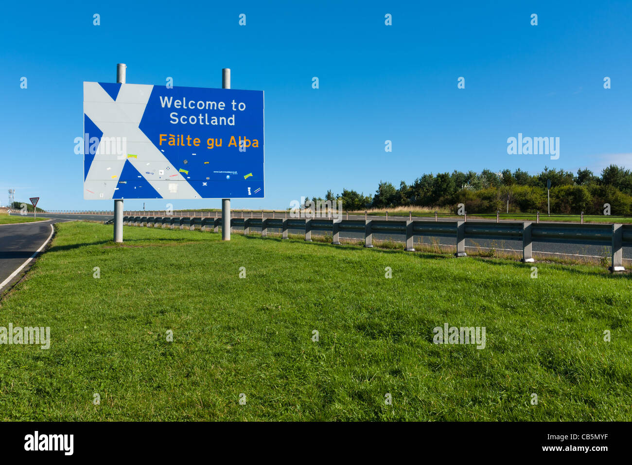 Schottischen Grenzen Signage auf der A1-Schnellstraße in Northumberland, England Stockfoto