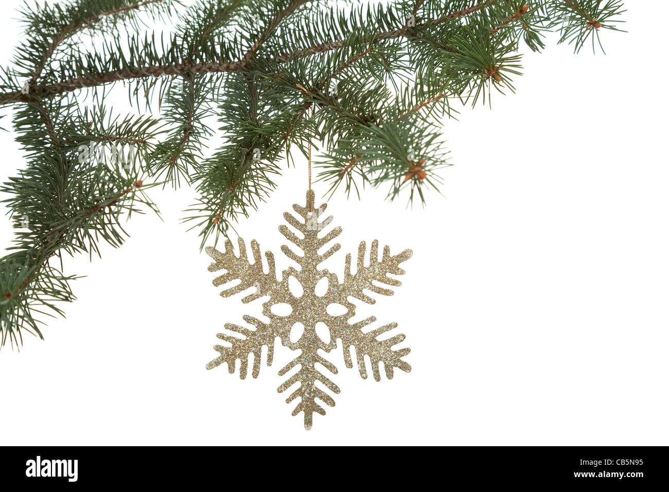 Weihnachtsbaum mit goldenen Stern auf weißem Hintergrund Stockfoto