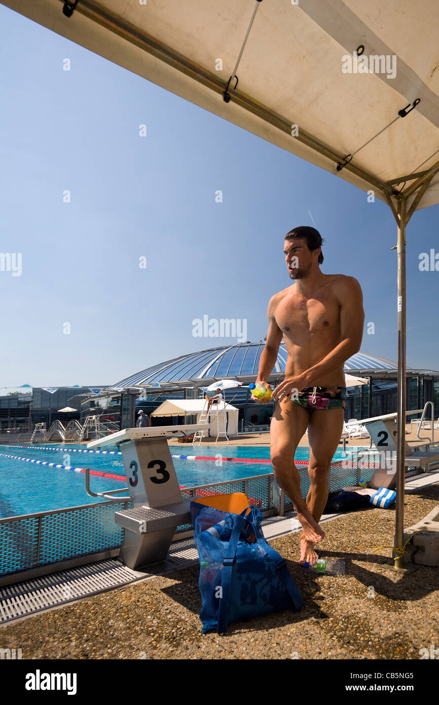 Der amerikanische Schwimmer Michael Phelps, eine Vichy-Trainingseinheit mit den Olympischen Spielen 2012 im Auge (Bellerive Sur Allier - Frankreich). Stockfoto