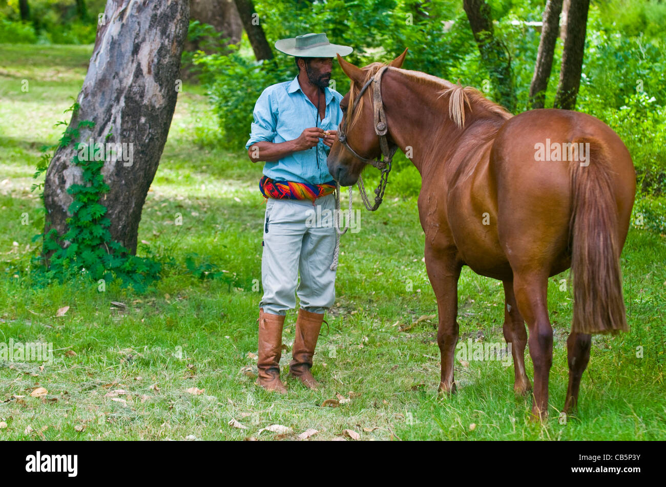 Ein unbekannter Mann beteiligt sich das jährliche Festival "Patria Gaucha" am 5. März 2011 in Tacuarembo, Uruguay. Stockfoto