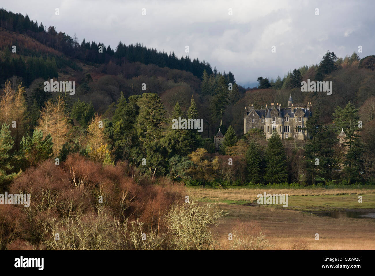 Torosay Castle befindet sich in Schotten ein Pinienwald, Craignure, Isle of Mull, Schottland. Stockfoto