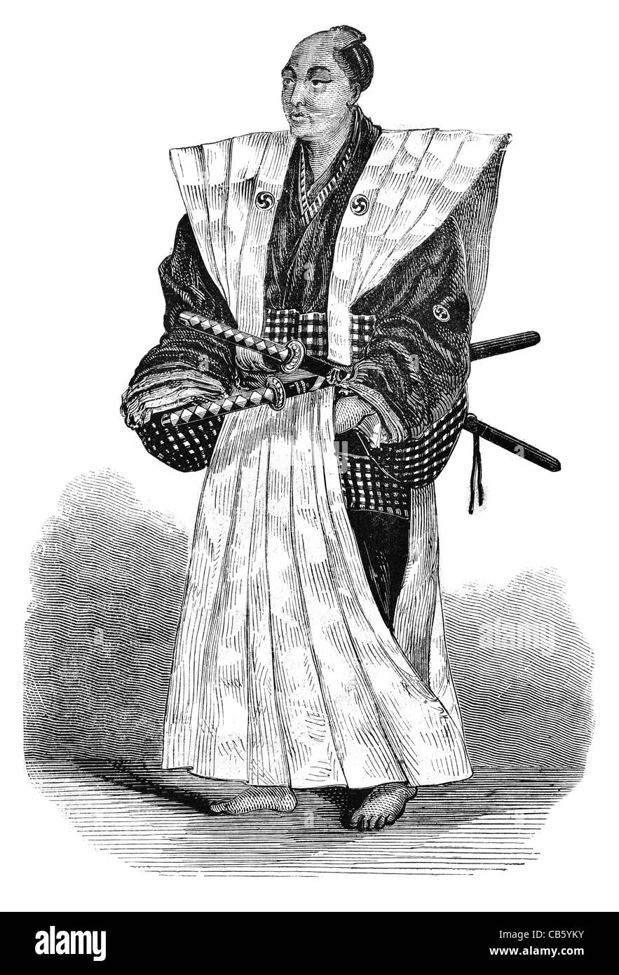 Japanischer Adeliger Krieger edle ehrlich Japan traditionellen Kostümen verkleiden Samuraischwert Politik Stockfoto