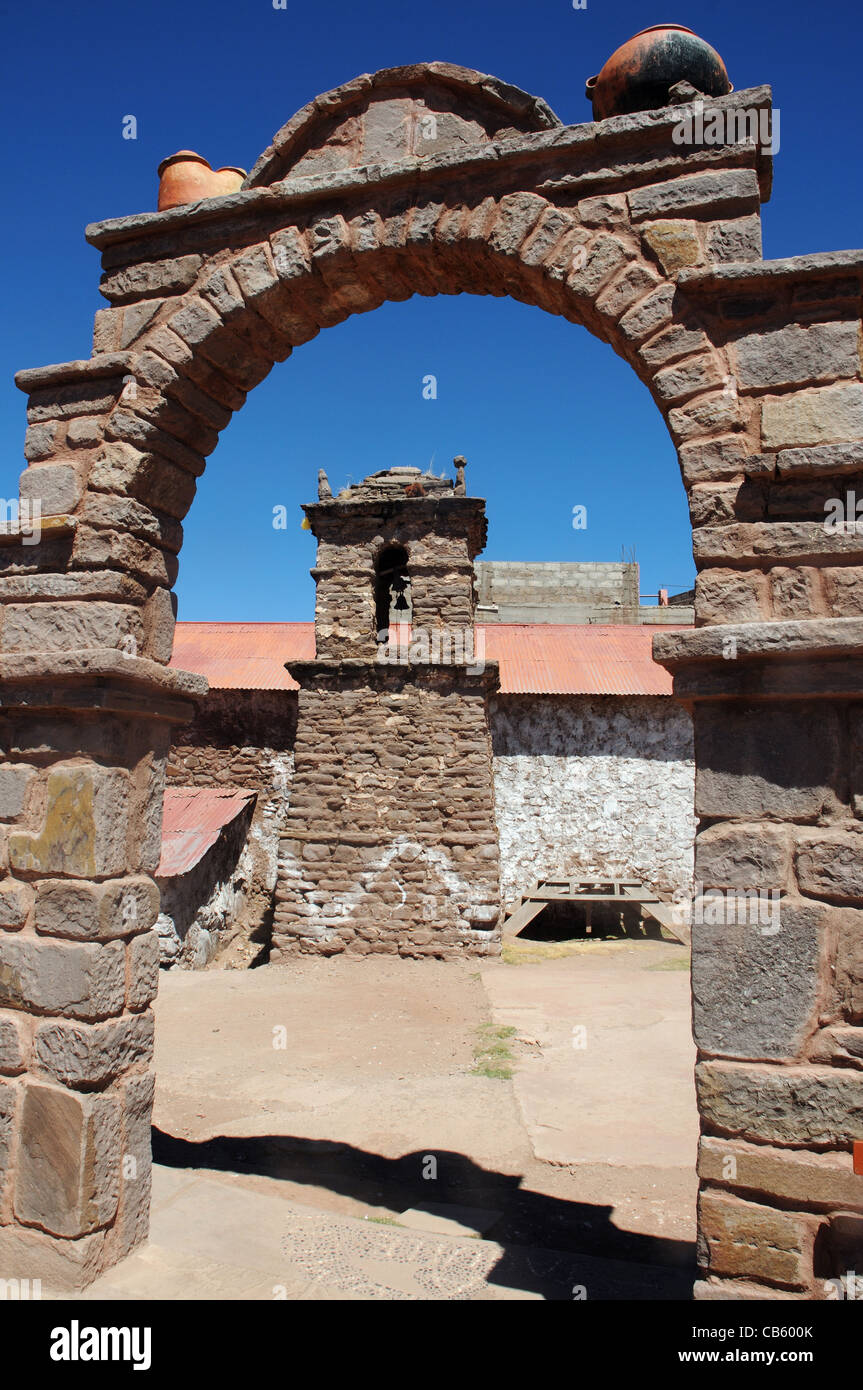 Die Kirche in Taquile Villeg auf der Insel Taquile, See Titticaca, peru Stockfoto