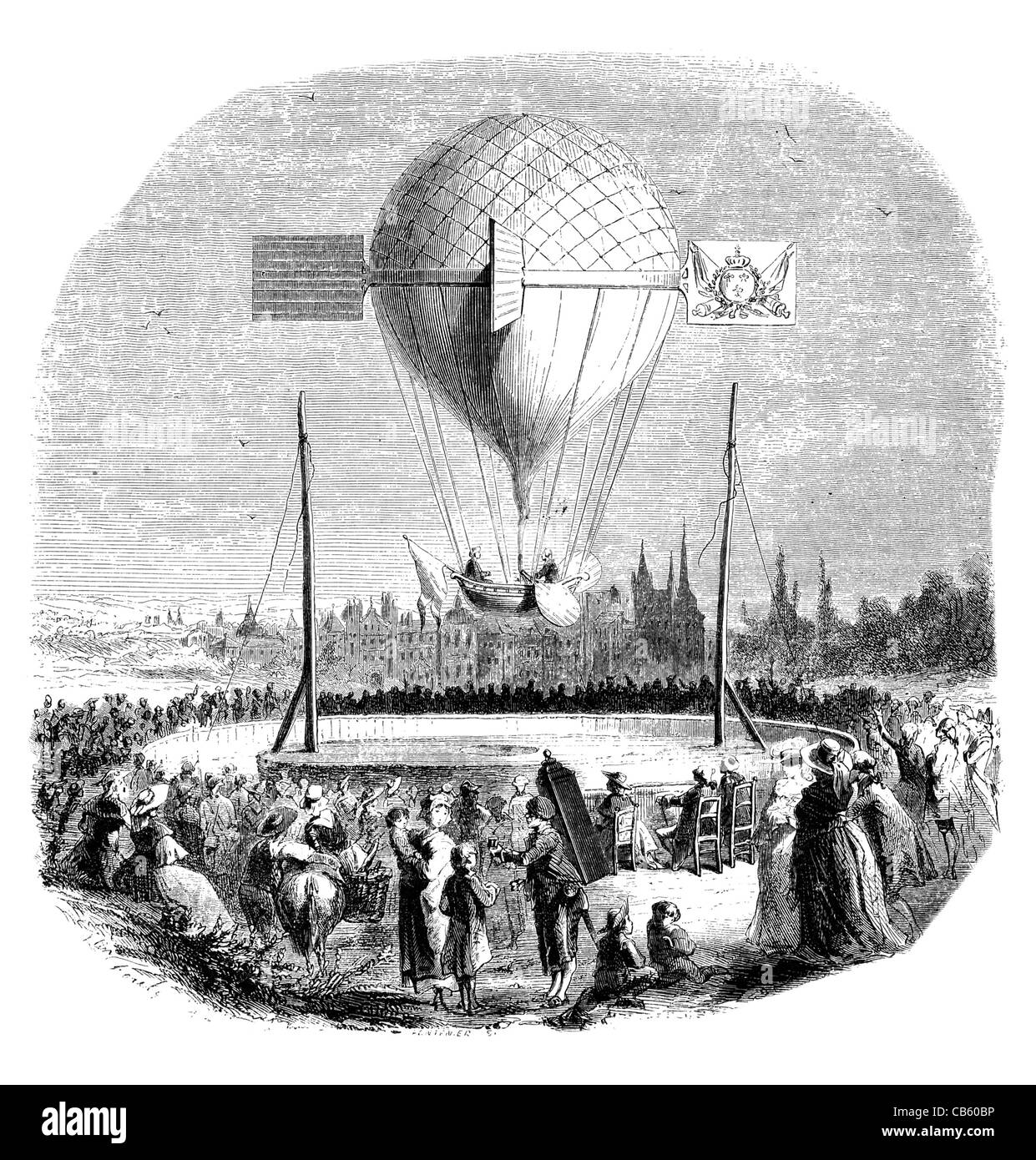 Heißluftballon aus Dijon 25. April 1784 Flugzeuge wind Power Luftschiff Stockfoto
