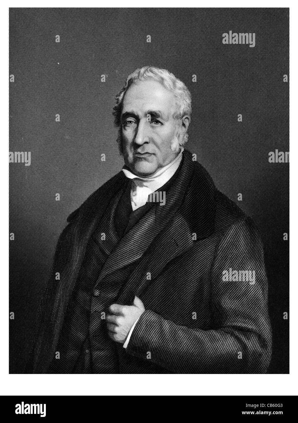 George Stephenson 1781 1848 englischer Bauingenieur mechanische öffentliche Eisenbahn Linie Dampf Lok Stephenson Manometer standard Stockfoto