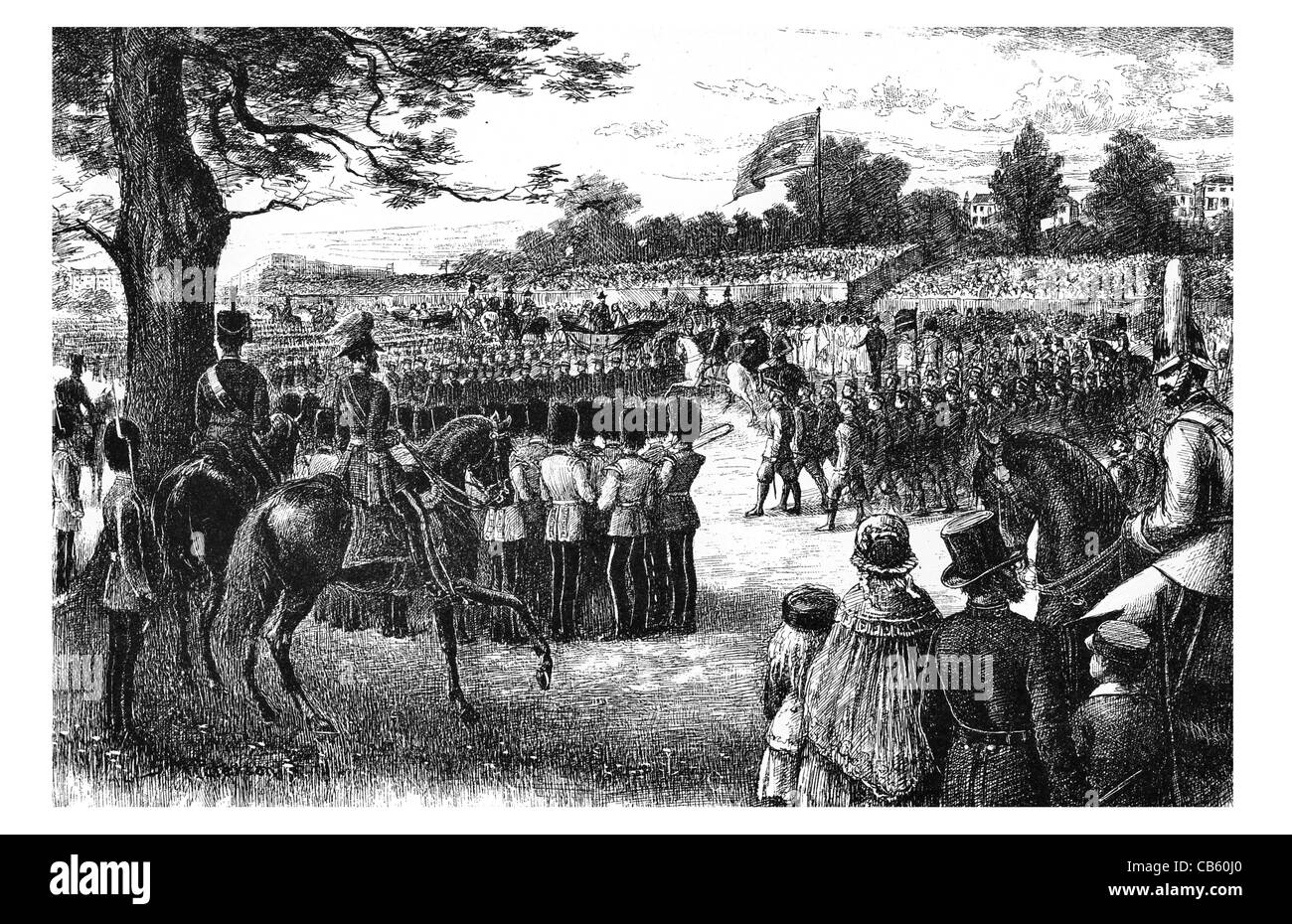 Ersten freiwilligen Beitrag in Hyde Park Regiment Armee militärische Krimkrieg britische Kräfte Schwert Insignien einheitliche Bär Haut Hut Stockfoto