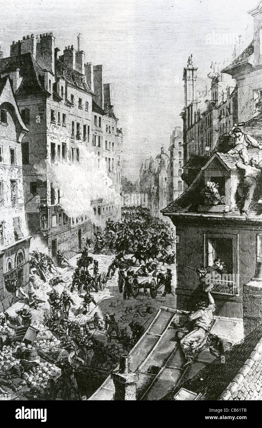 FRANZÖSISCHEN REVOLUTION Juli 1830 - kämpfen im Faubourg Saint-Antoine, Paris Stockfoto
