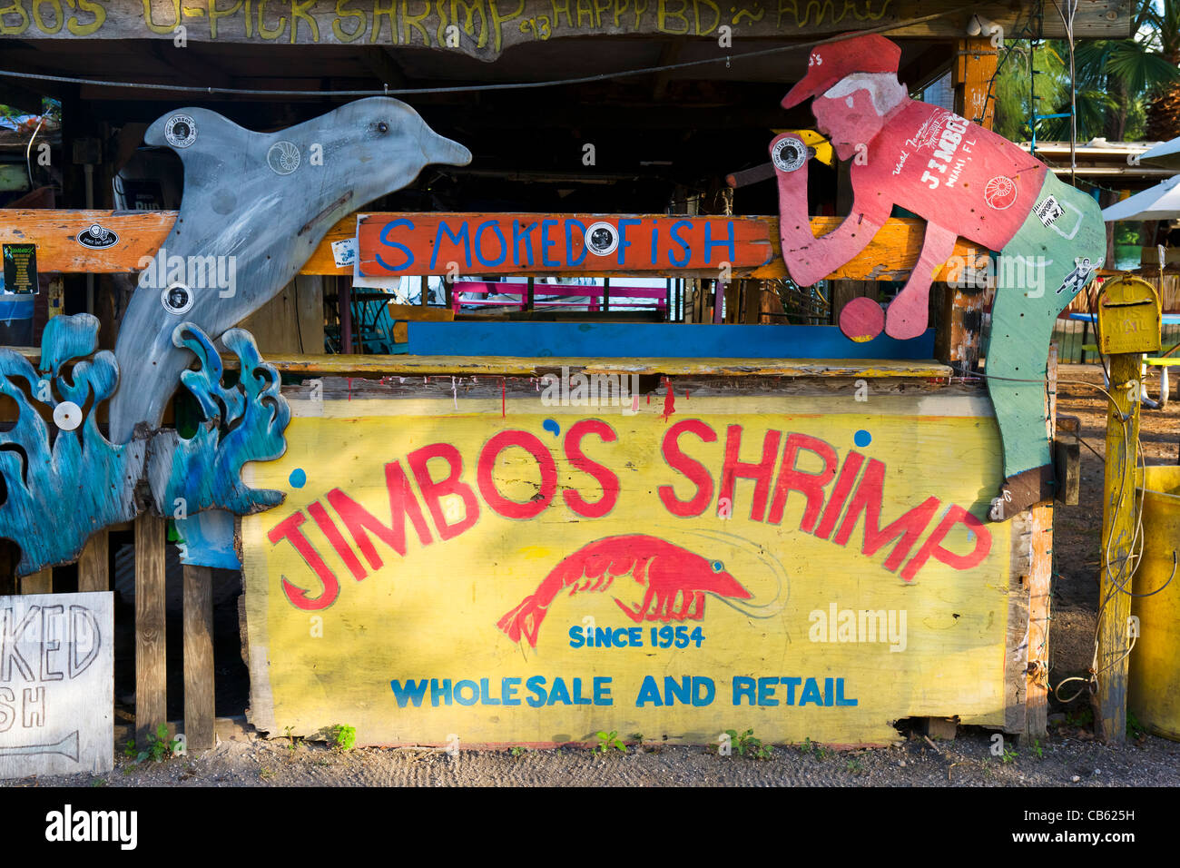 Jimbo Platz, eine beliebte Bar, Film und Fernsehen Lage am Virginia Key, in der Nähe von Key Biscayne, Miami, Florida, USA Stockfoto