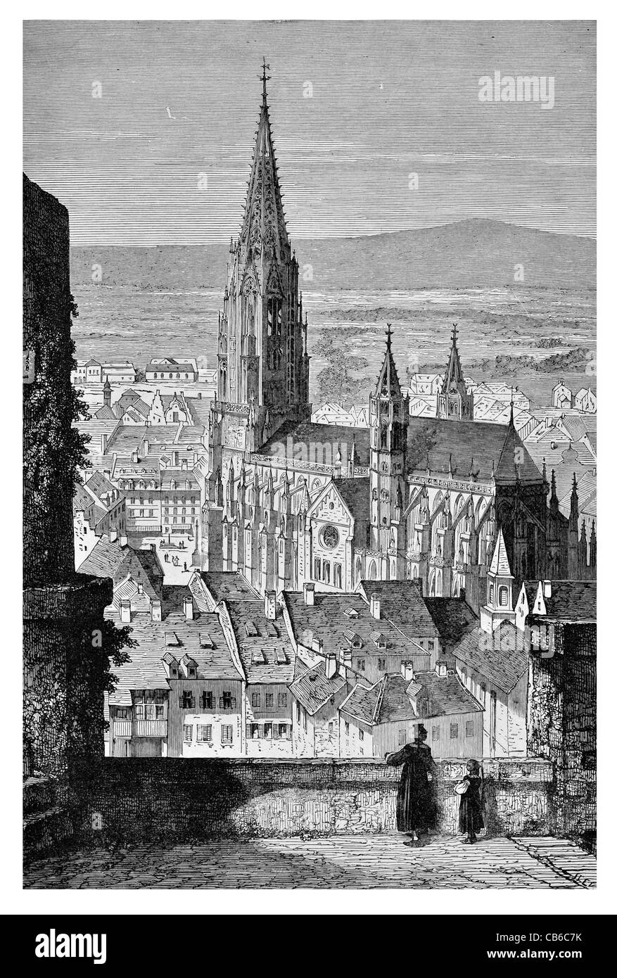 Freiburger Münster Dom Deutschland romanische gotische katholische Erzbischof Glockenturm wunderschöne Turmspitze dodecagonal Sterne Galerie Stockfoto