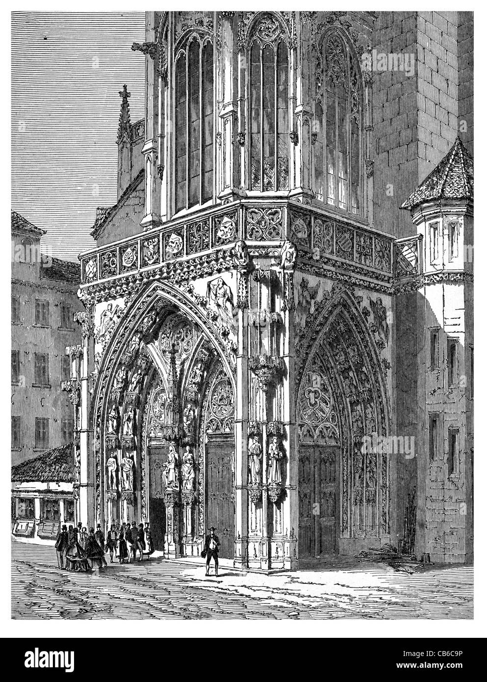 Portal der Kirche der Jungfrau Maria Kathedrale Portikus gotische Gebet Gottesdienst Religion religiöse Gott Christus Bibel Kapelle Kirchenschiff Stockfoto