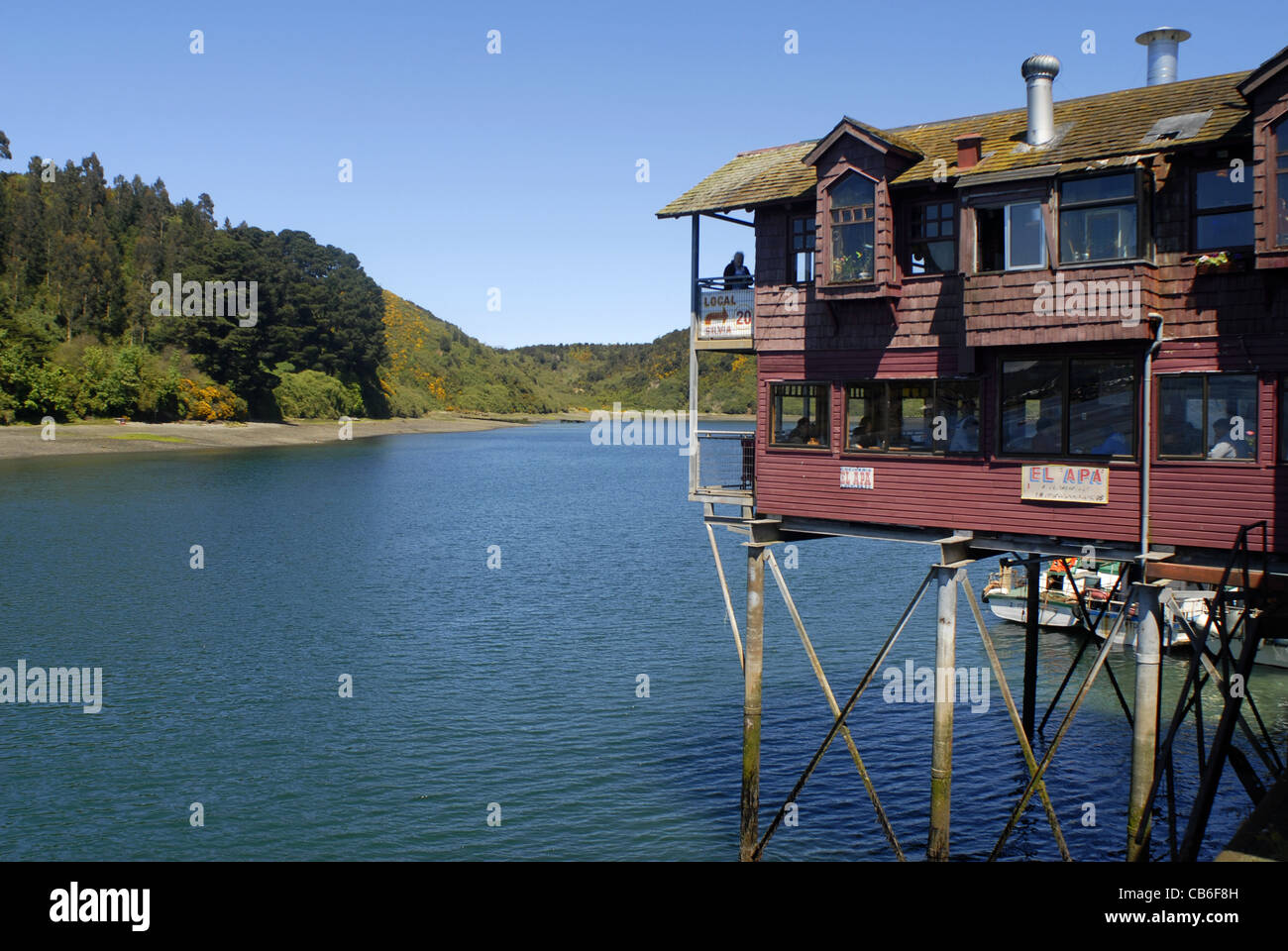 Palafito Restaurant Fischmarkt. Puerto Montt, Lake District, Chile Stockfoto